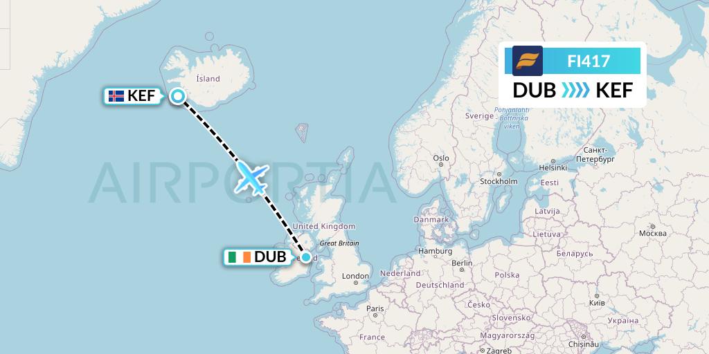 FI417 Icelandair Flight Map: Dublin to Reykjavik