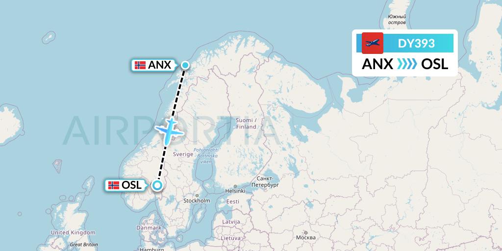 DY393 Norwegian Flight Map: Andenes to Oslo