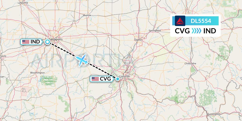 DL5554 Delta Air Lines Flight Map: Cincinnati to Indianapolis