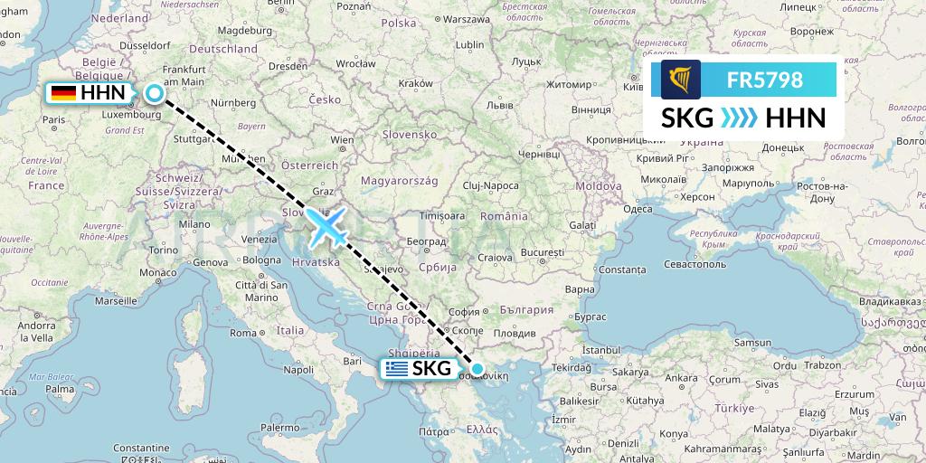 FR5798 Ryanair Flight Map: Thessaloniki to Hahn
