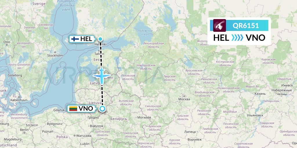 QR6151 Qatar Airways Flight Map: Helsinki to Vilnius