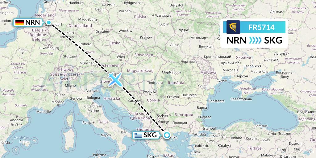 FR5714 Ryanair Flight Map: Weeze to Thessaloniki