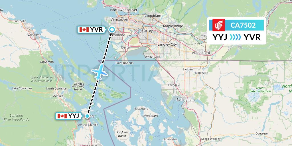 CA7502 Air China Flight Map: Victoria to Vancouver