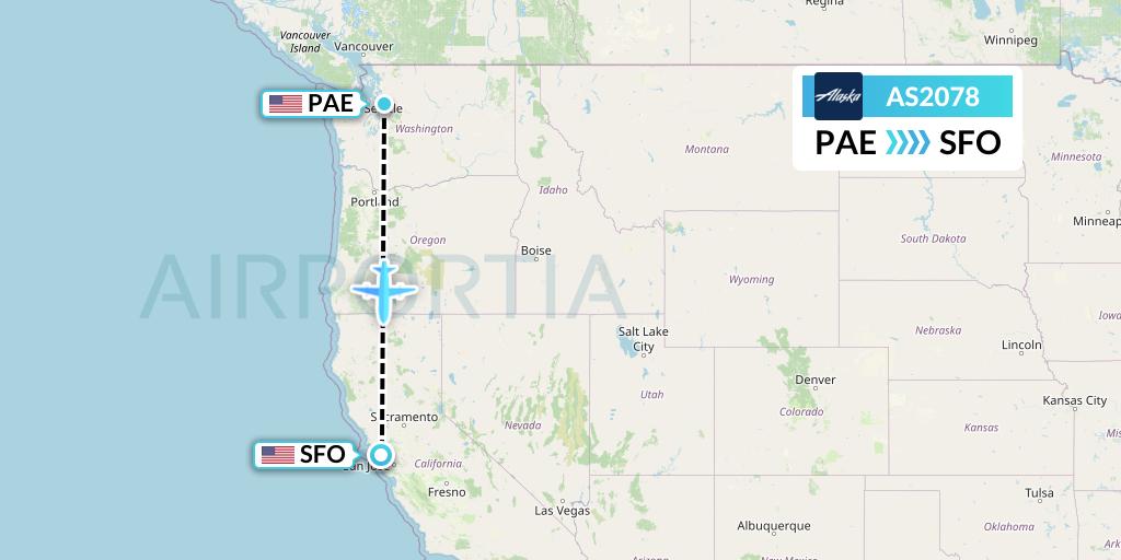 AS2078 Alaska Airlines Flight Map: Everett to San Francisco