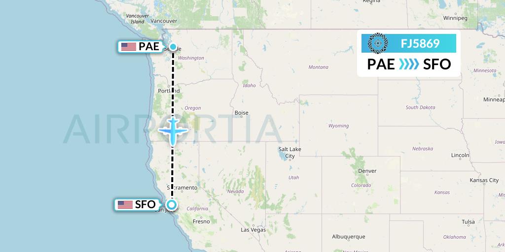 FJ5869 Fiji Airways Flight Map: Everett to San Francisco