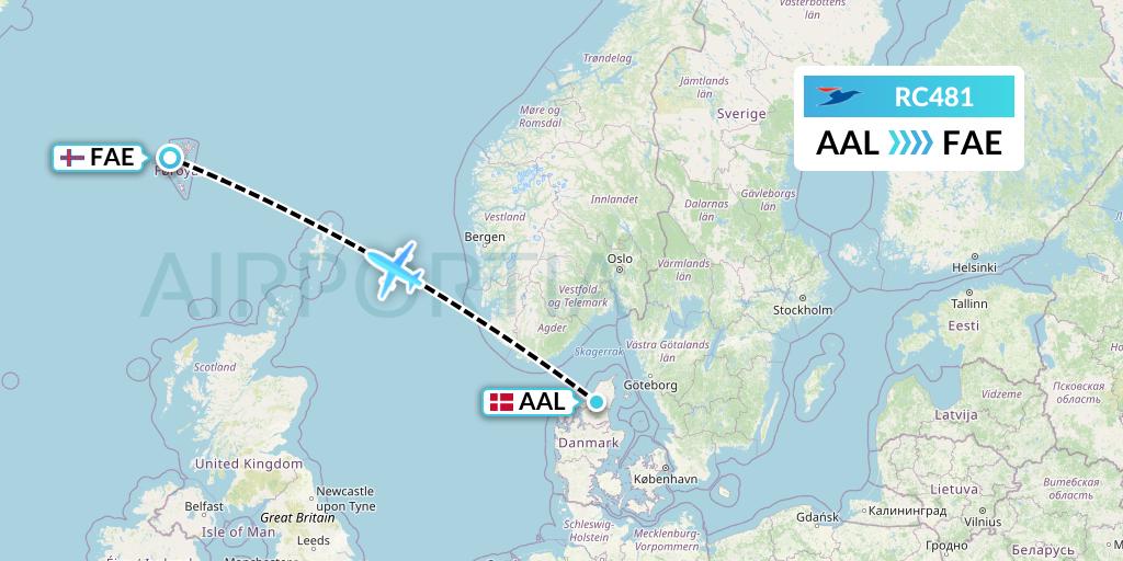 RC481 Atlantic Airways Flight Map: Aalborg to Vagar