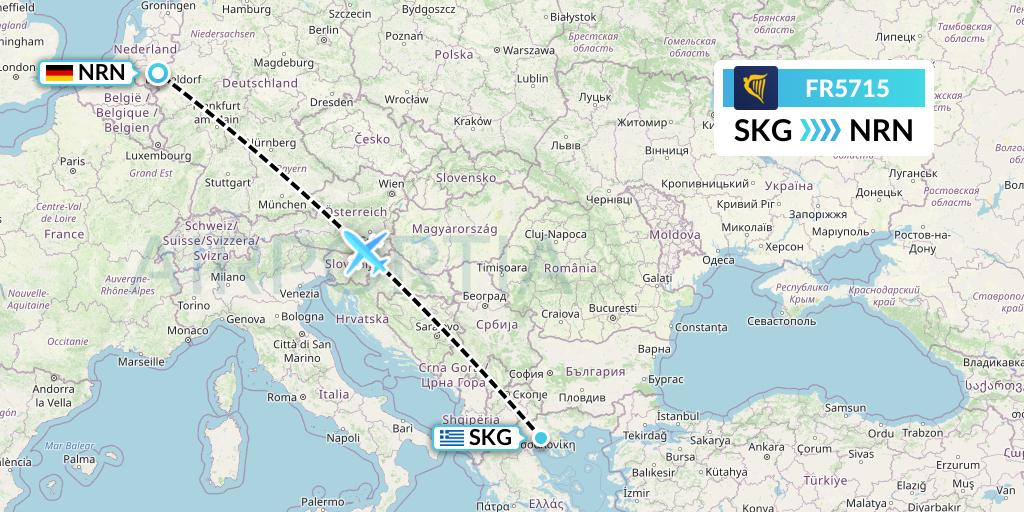 FR5715 Ryanair Flight Map: Thessaloniki to Weeze