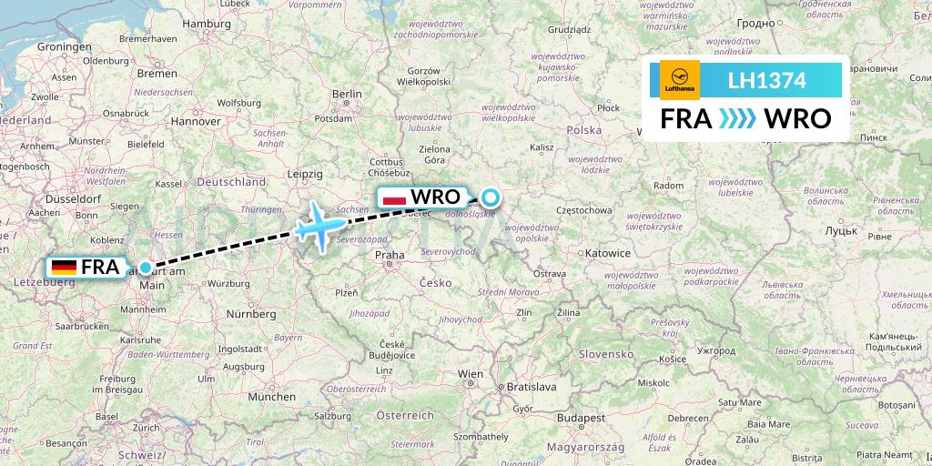 LH1374 Lufthansa Flight Map: Frankfurt to Wroclaw