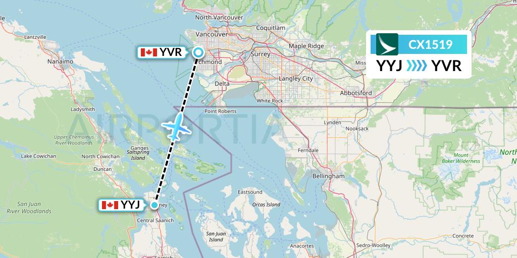 CX1519 Cathay Pacific Flight Map: Victoria to Vancouver
