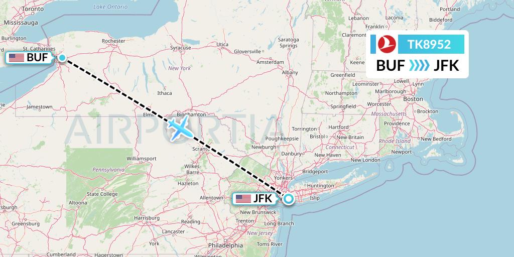 TK8952 Turkish Airlines Flight Map: Buffalo to New York