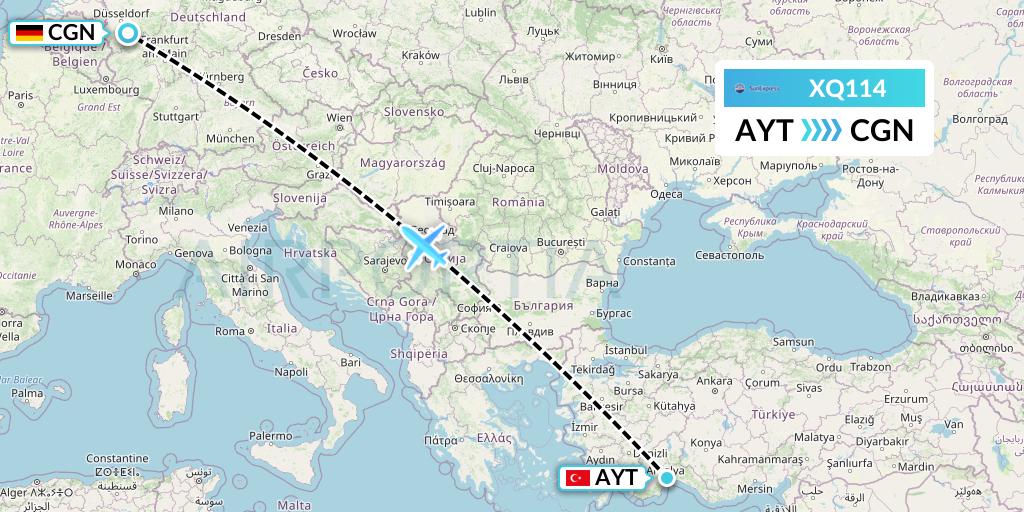 XQ114 SunExpress Flight Map: Antalya to Cologne