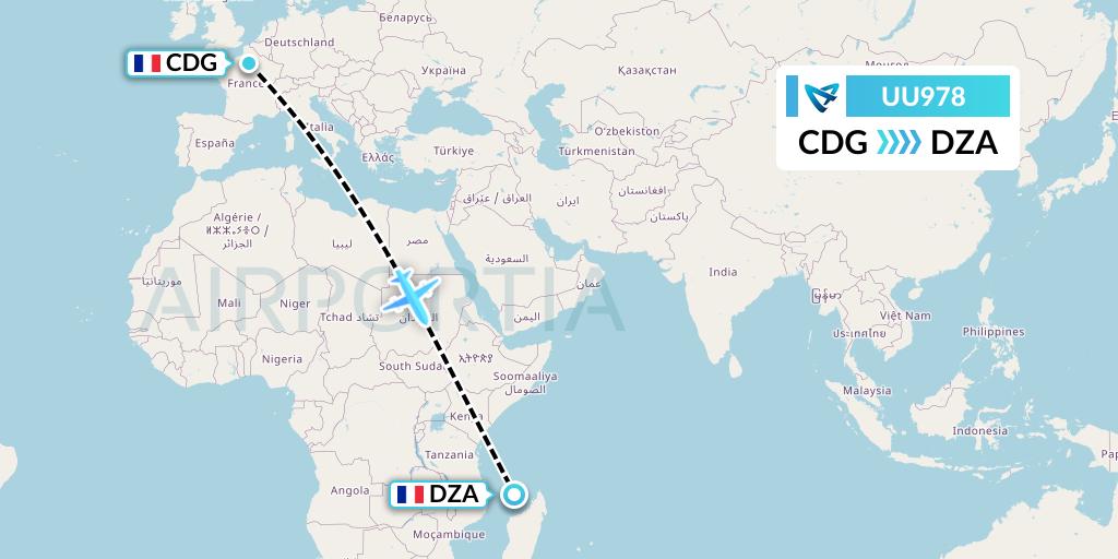 UU978 Air Austral Flight Map: Paris to Dzaoudzi