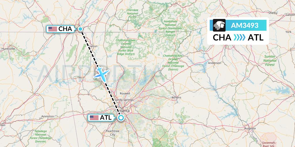 AM3493 Aeromexico Flight Map: Chattanooga to Atlanta