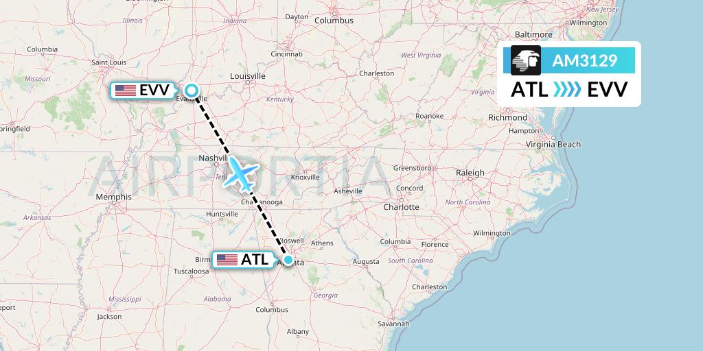 AM3129 Aeromexico Flight Map: Atlanta to Evansville