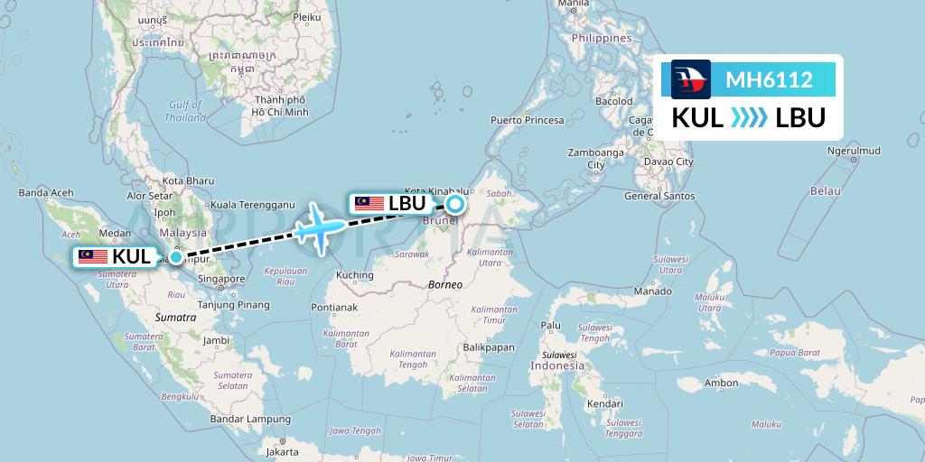 MH6112 Malaysia Airlines Flight Map: Kuala Lumpur to Labuan