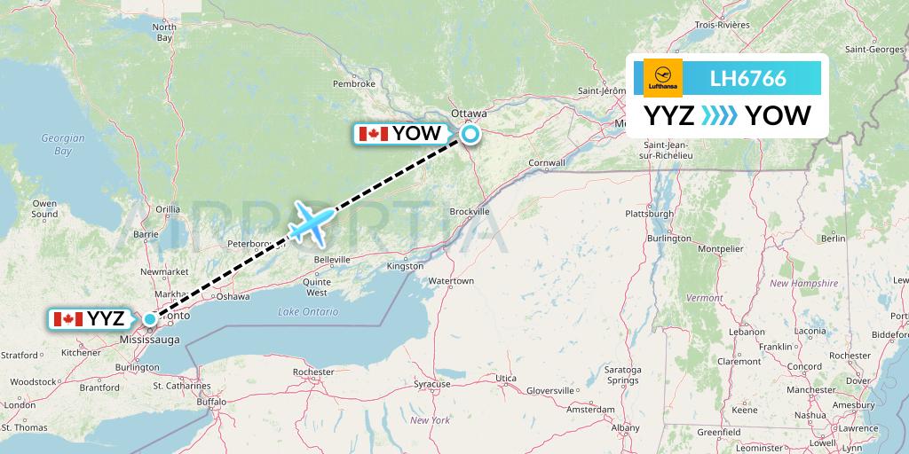 LH6766 Lufthansa Flight Map: Toronto to Ottawa