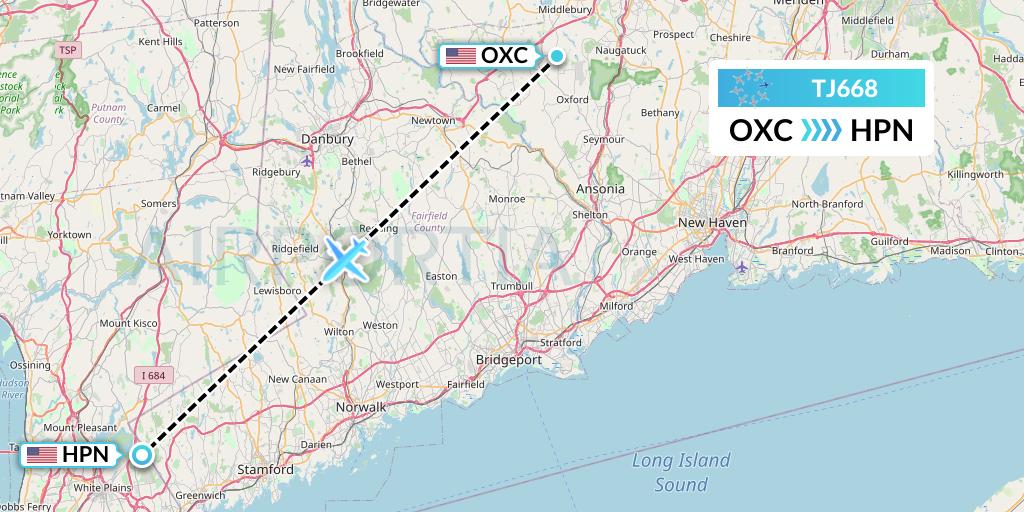 TJ668 Tradewind Aviation Flight Map: Oxford to White Plains