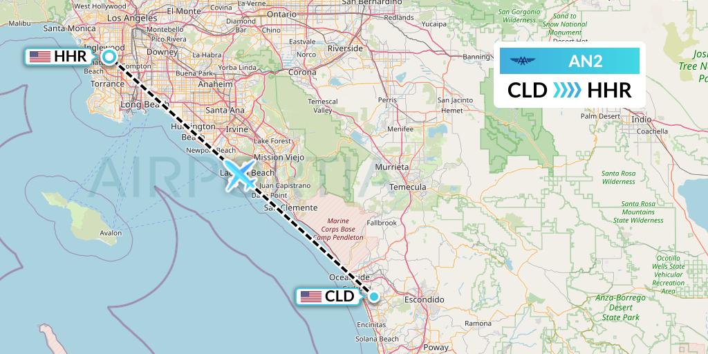 AN2 Advanced Air Flight Map: San Diego to Hawthorne
