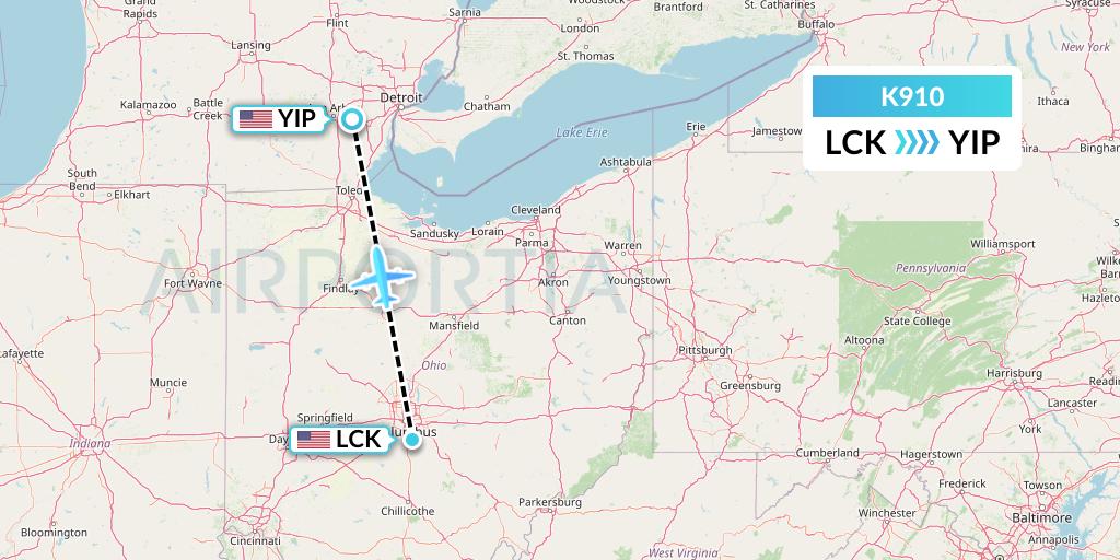 K910 Kalitta Charters Flight Map: Columbus to Detroit