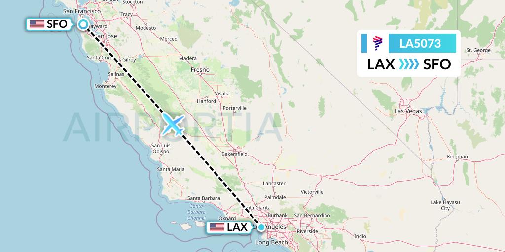 LA5073 LAN Airlines Flight Map: Los Angeles to San Francisco