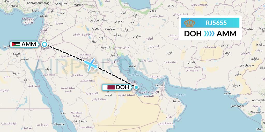 RJ5655 Royal Jordanian Flight Map: Doha to Amman