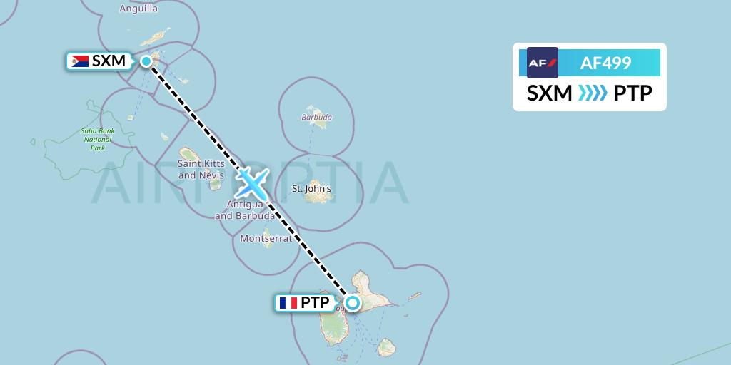 AF499 Air France Flight Map: Sint Maarten to Pointe-a-Pitre