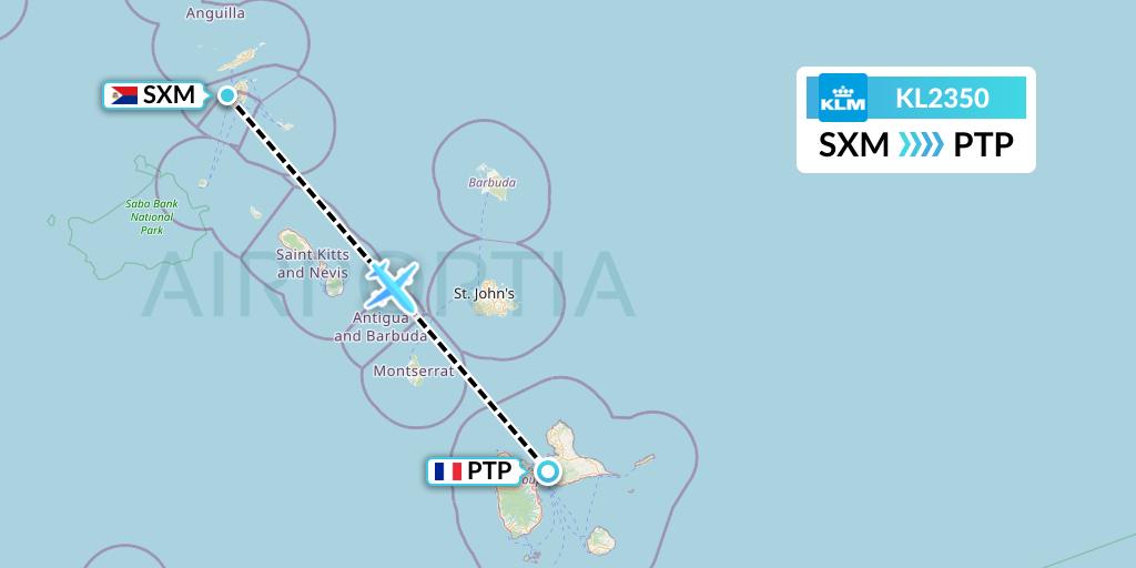 KL2350 KLM Flight Map: Sint Maarten to Pointe-a-Pitre