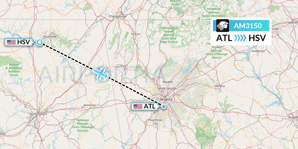 AM3150 Aeromexico Flight Map: Atlanta to Huntsville