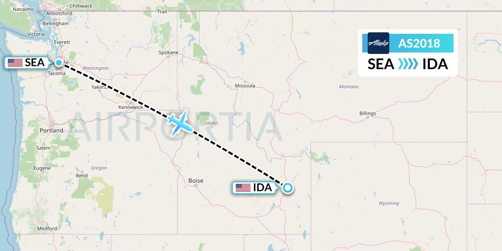 AS2018 Alaska Airlines Flight Map: Seattle to Idaho Falls