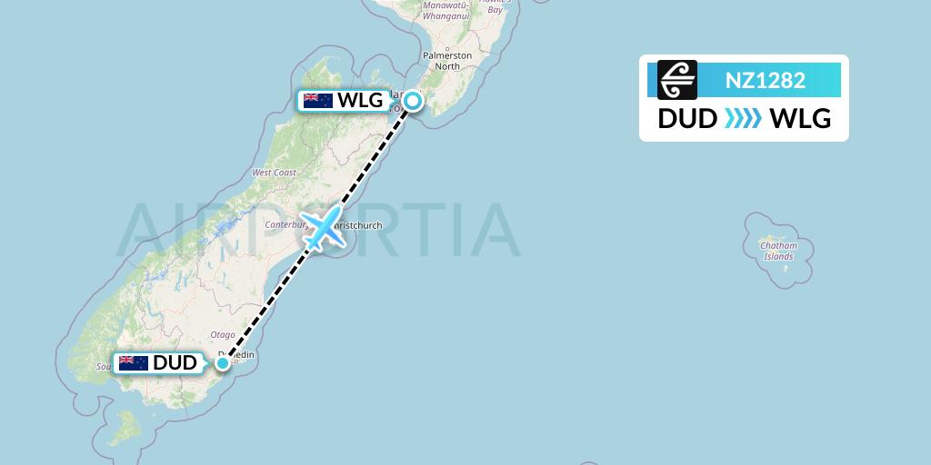 NZ1282 Air New Zealand Flight Map: Dunedin to Wellington
