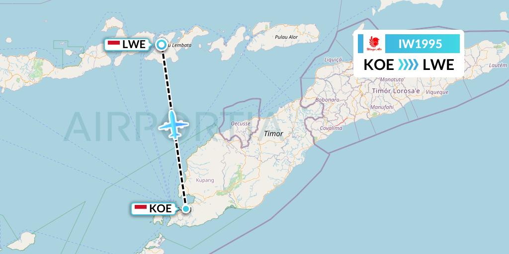 IW1995 Wings Air Flight Map: Kupang to Lewoleba-Lembata Island