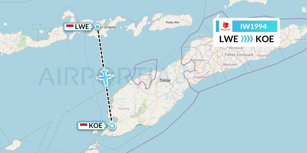 IW1994 Wings Air Flight Map: Lewoleba-Lembata Island to Kupang