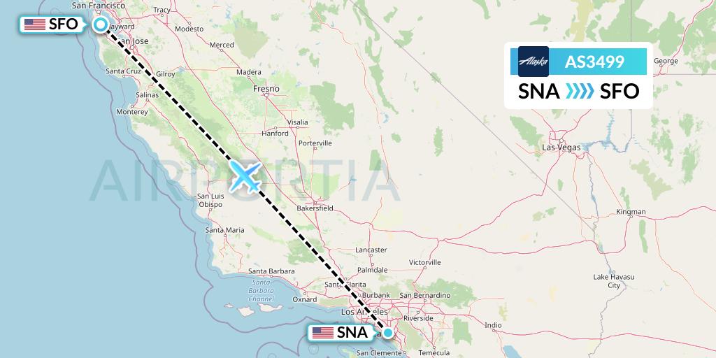 AS3499 Alaska Airlines Flight Map: Orange County to San Francisco