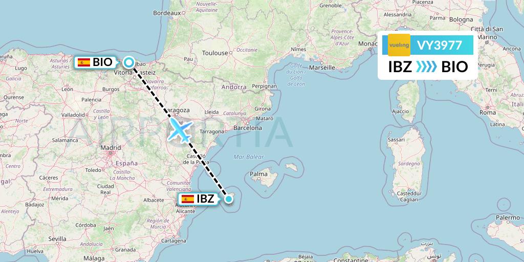 VY3977 Vueling Flight Map: Ibiza to Bilbao