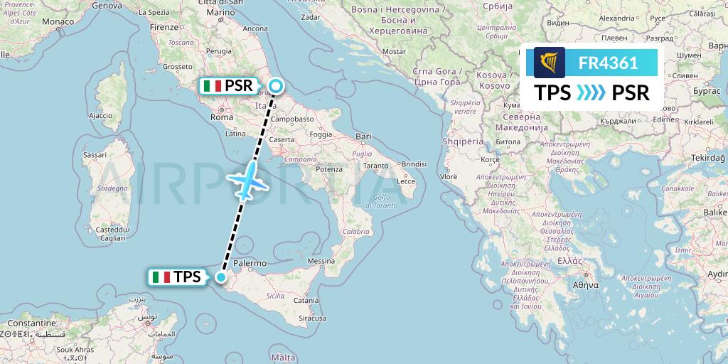 FR4361 Ryanair Flight Map: Trapani to Pescara