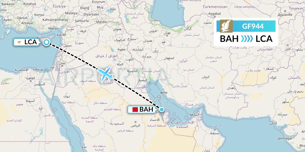 GF944 Gulf Air Flight Map: Bahrain to Larnaca