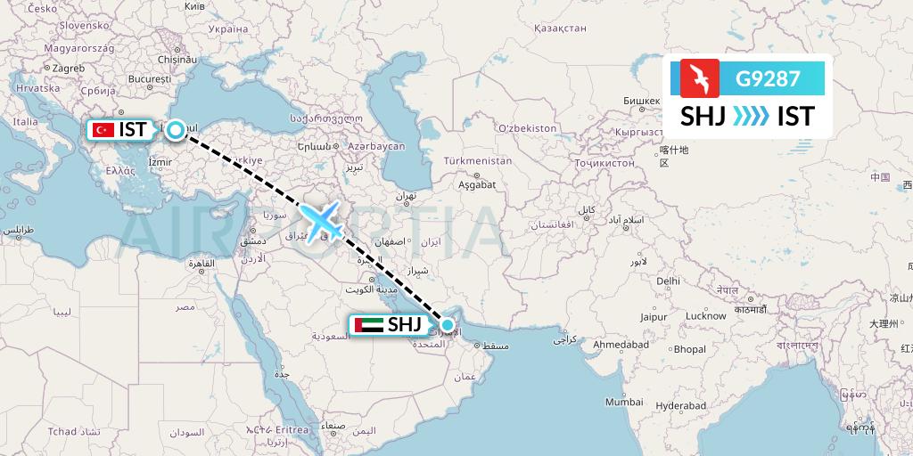 G9287 Air Arabia Flight Map: Sharjah to Istanbul