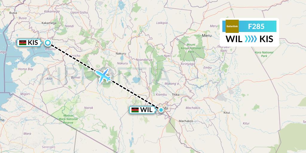 F285 Safarilink Aviation Flight Map: Nairobi to Kisumu