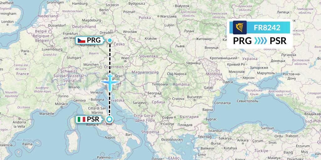FR8242 Ryanair Flight Map: Prague to Pescara