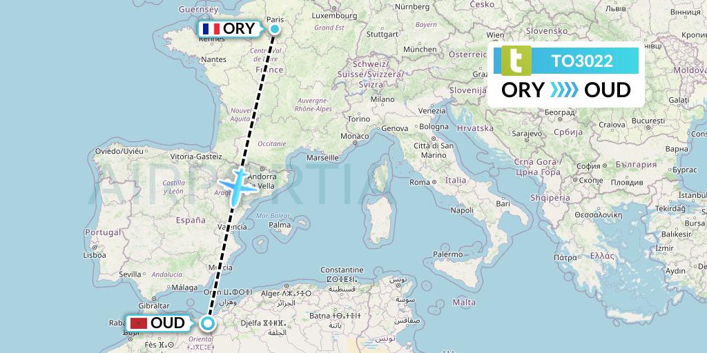 TO3022 Transavia France Flight Map: Paris to Oujda