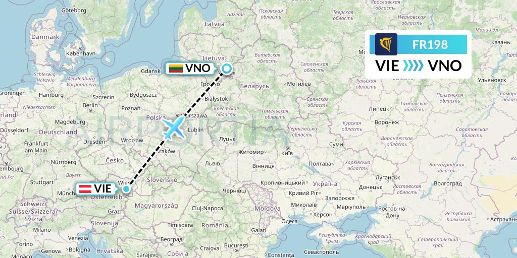 FR198 Ryanair Flight Map: Vienna to Vilnius
