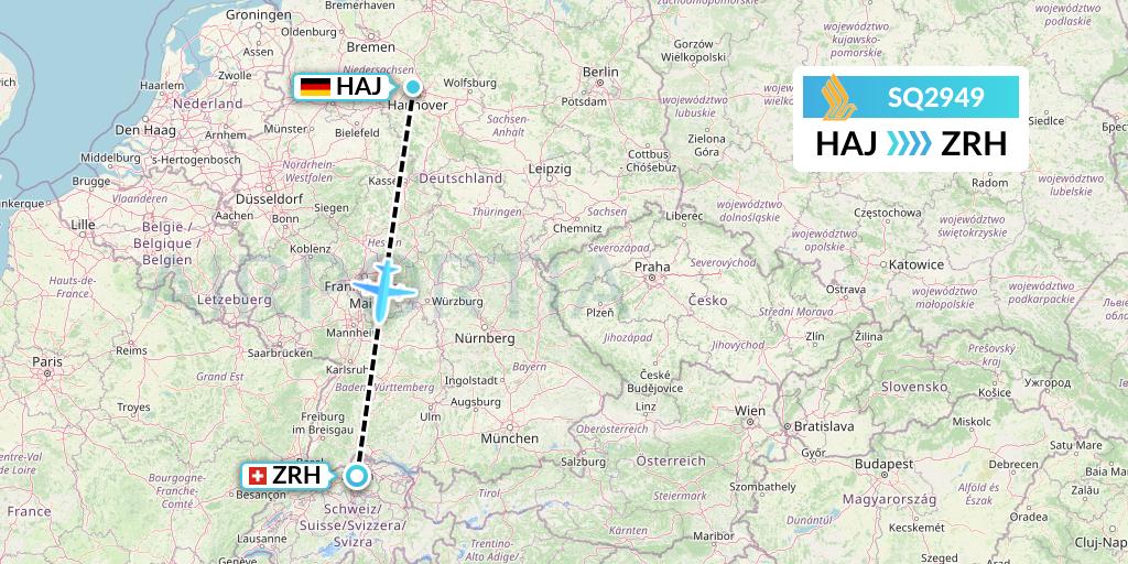 SQ2949 Singapore Airlines Flight Map: Hannover to Zurich
