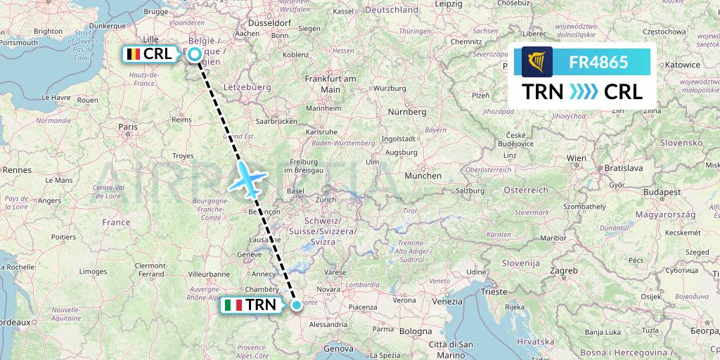 FR4865 Ryanair Flight Map: Turin to Brussels