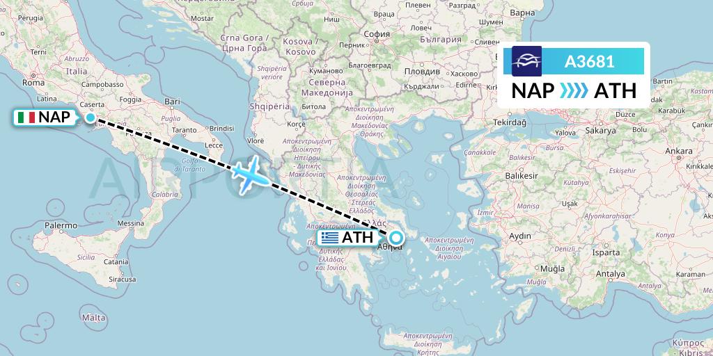 A3681 Aegean Airlines Flight Map: Naples to Athens
