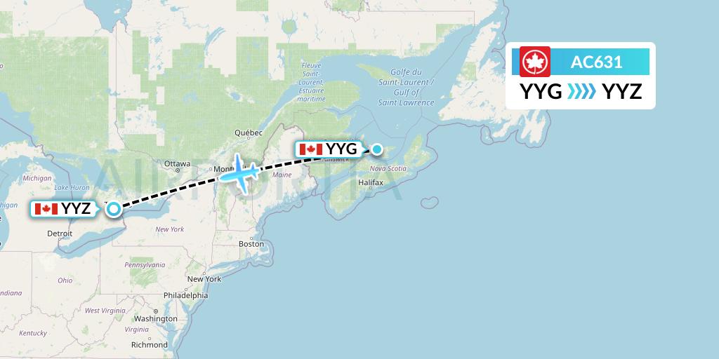 AC631 Air Canada Flight Map: Charlottetown to Toronto