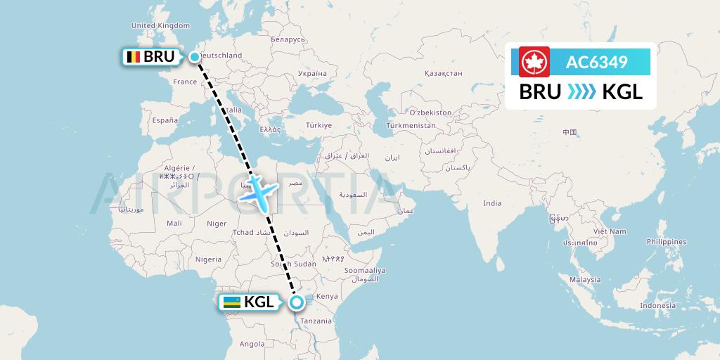 AC6349 Air Canada Flight Map: Brussels to Kigali