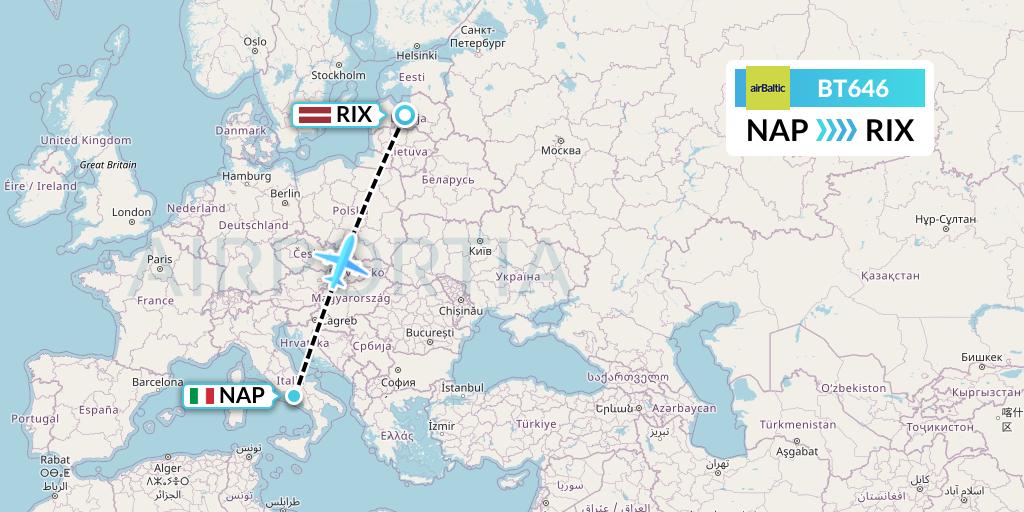 BT646 Air Baltic Flight Map: Naples to Riga