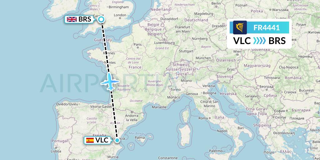 FR4441 Ryanair Flight Map: Valencia to Bristol