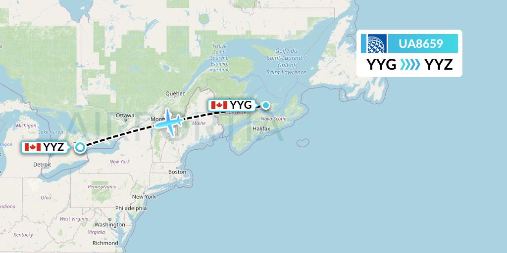 UA8659 United Airlines Flight Map: Charlottetown to Toronto