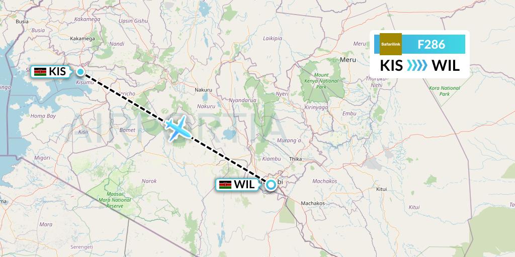 F286 Safarilink Aviation Flight Map: Kisumu to Nairobi